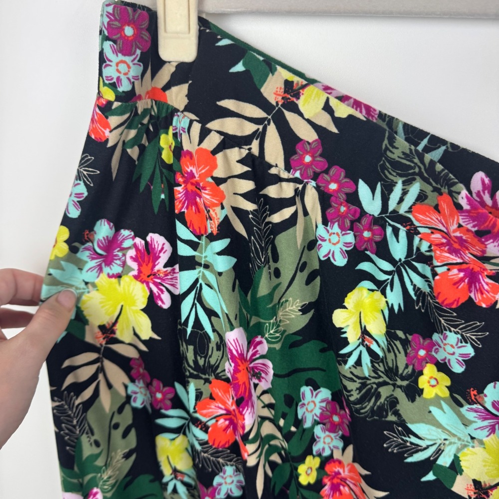 Terra & Sky Floral Pull On Maxi Skirt 4X Multicolor Stretch Side Slit Tropical - Picture 4 of 10